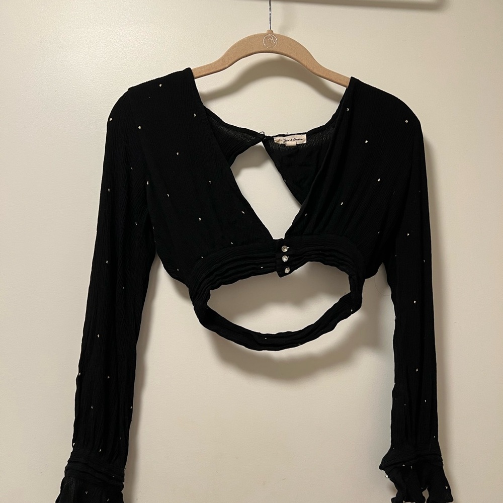 For Love And Lemons Disco Baby Gold Foil Blouse in black star